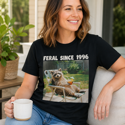 Feral Since 1996 Funny 30th Birthday Raccoon T-Shirt