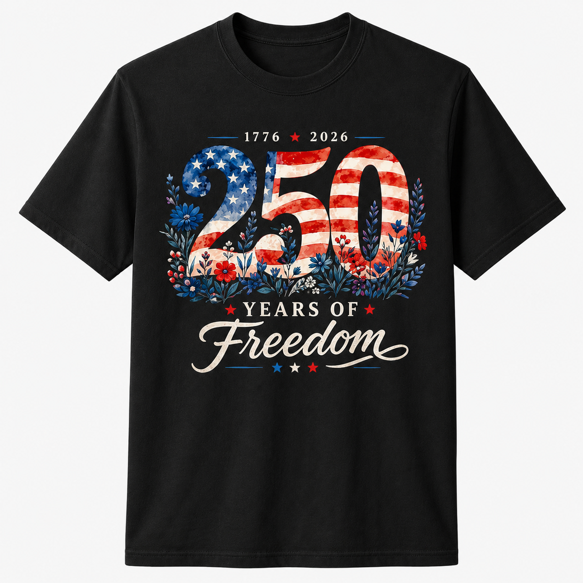 250 Years of Freedom Patriotic Floral Women's 4th of July T-Shirt