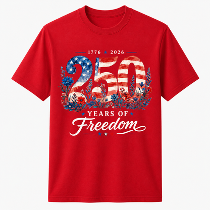 250 Years of Freedom Patriotic Floral Women's 4th of July T-Shirt