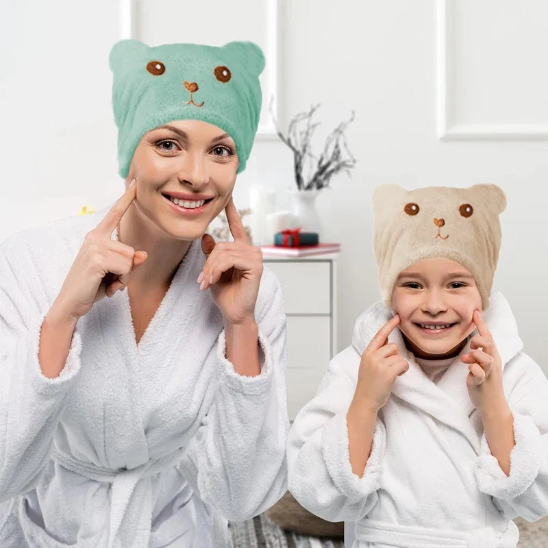 Microfiber Hair Drying Cap – Cute Bear Quick-Dry Towel Hat