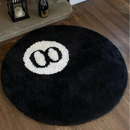 8 Ball Round Rug – Soft Tufted Accent Rug for Bedroom & Game Room
