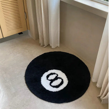 8 Ball Round Rug – Soft Tufted Accent Rug for Bedroom & Game Room