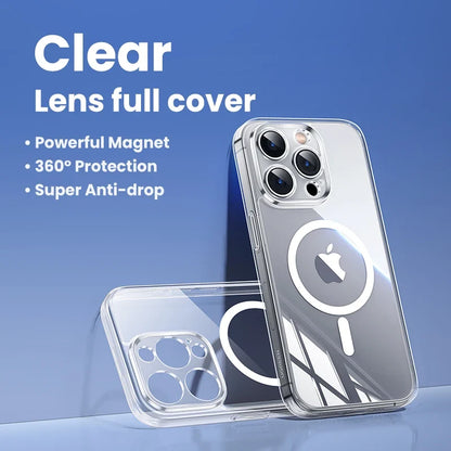 MagSafe Clear Magnetic iPhone Case – Shockproof Full Lens Cover for iPhone 13–18 Pro Max
