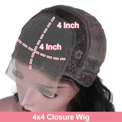 Water Wave Short Bob Wig – 4x4 & 13x4 Lace Human Hair, 200% & 250% Density
