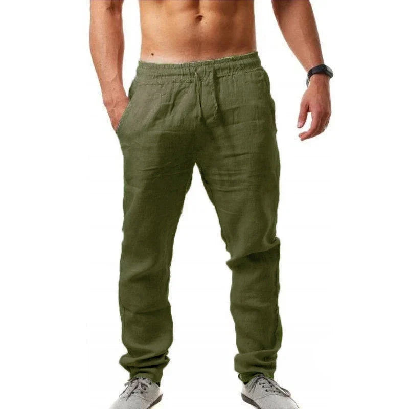 Men's Cotton Linen Drawstring Pants Casual Breathable Summer Trousers