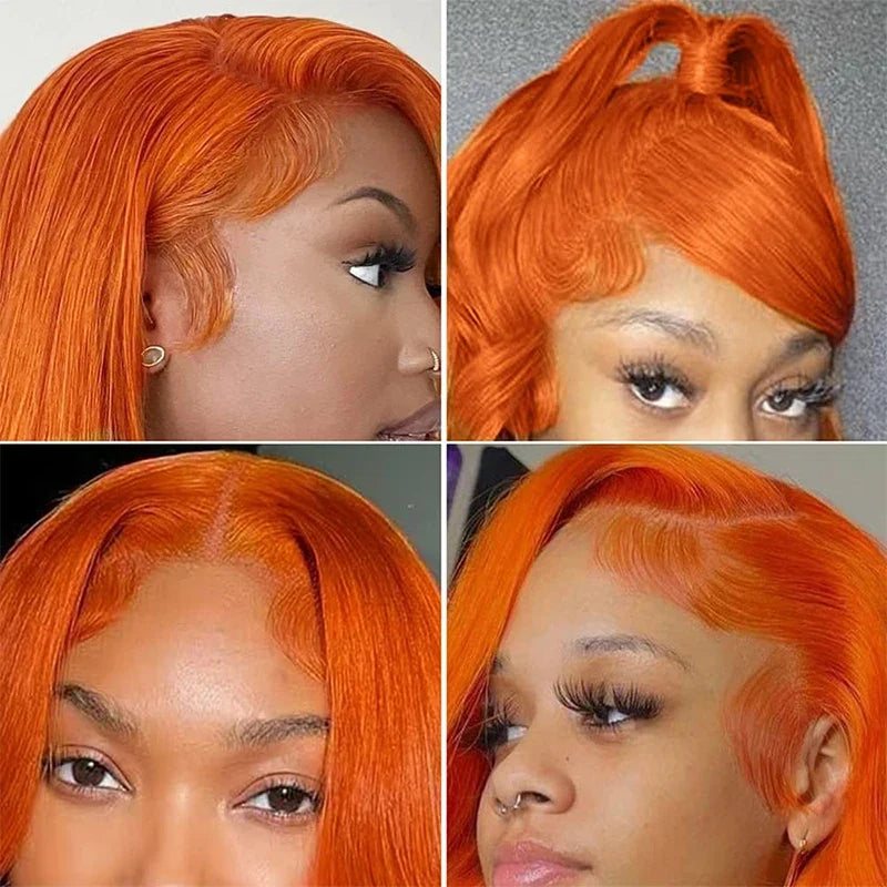 Ginger Orange Straight Lace Front Wig Human Hair – #350 HD Lace, 13x4 & 13x6