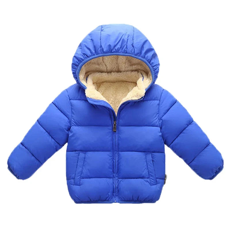 Kids Winter Hooded Puffer Jacket – Thick Fleece-Lined Coat for Boys & Girls
