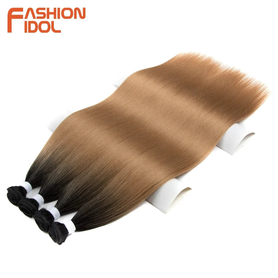 Bone Straight Hair Extensions Synthetic Bundles 24-36 Inch Multi-Color