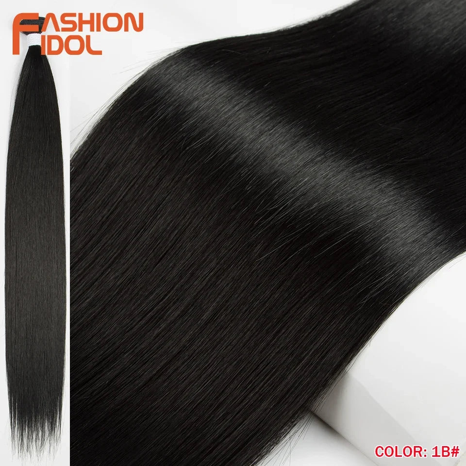 Bone Straight Hair Extensions Synthetic Bundles 24-36 Inch Multi-Color