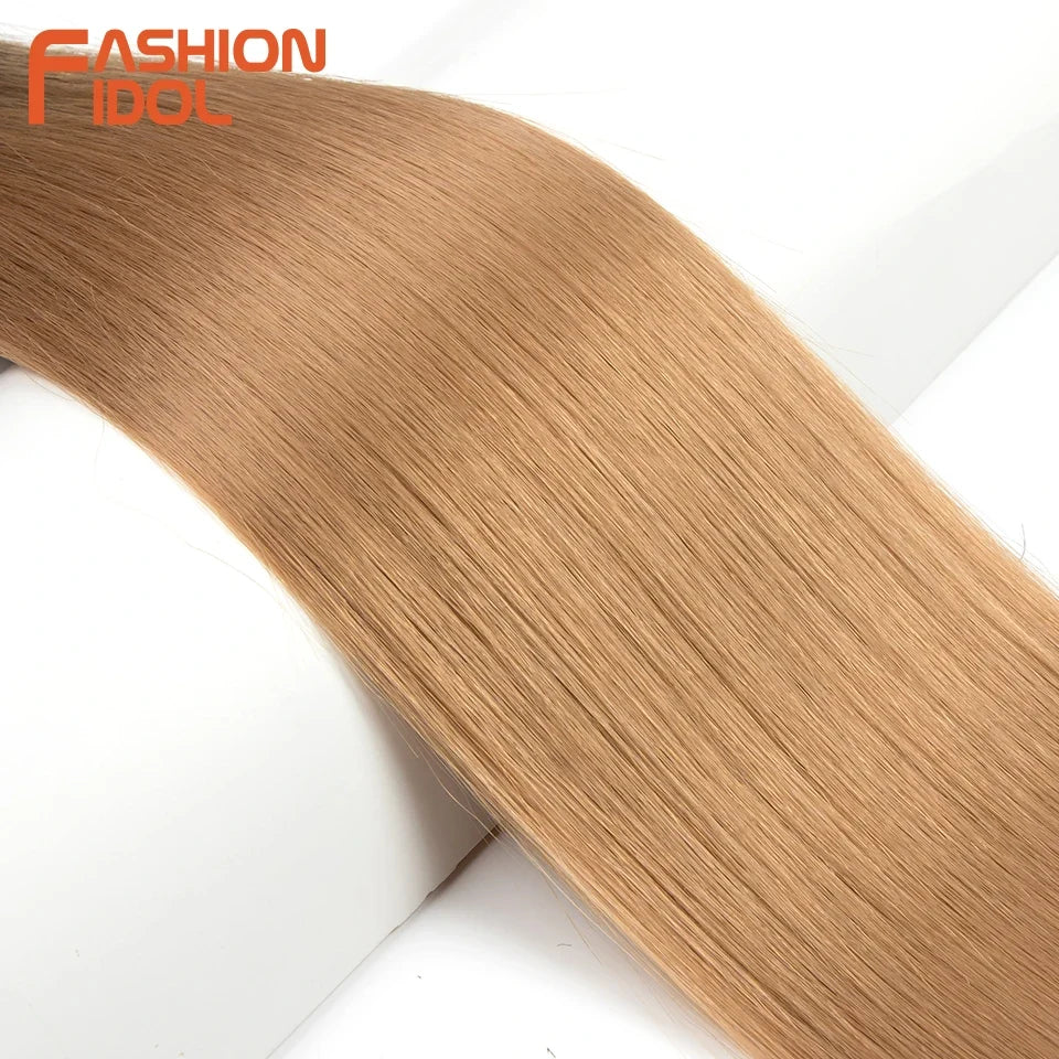 Bone Straight Hair Extensions Synthetic Bundles 24-36 Inch Multi-Color