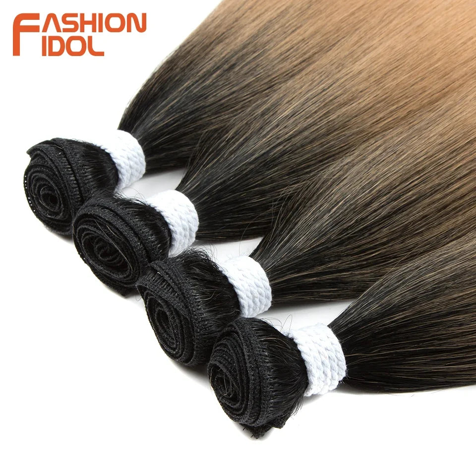 Bone Straight Hair Extensions Synthetic Bundles 24-36 Inch Multi-Color