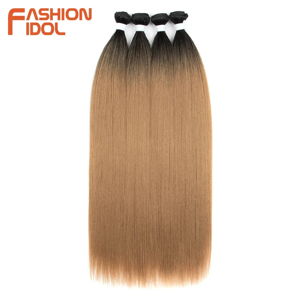 Bone Straight Hair Extensions Synthetic Bundles 24-36 Inch Multi-Color