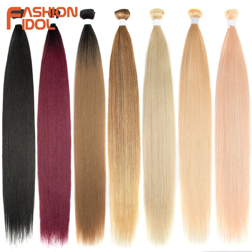 Bone Straight Hair Extensions Synthetic Bundles 24-36 Inch Multi-Color