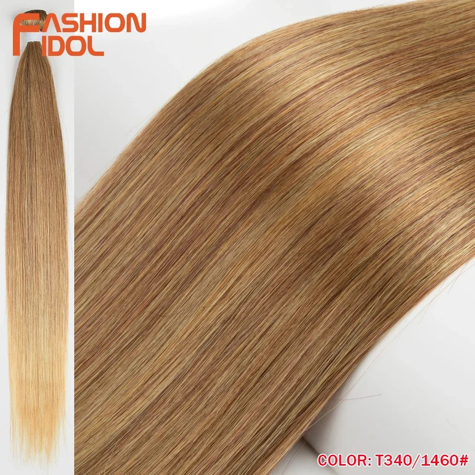 Bone Straight Hair Extensions Synthetic Bundles 24-36 Inch Multi-Color
