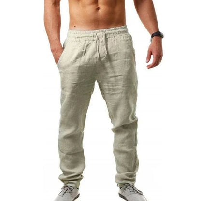 Men's Cotton Linen Drawstring Pants Casual Breathable Summer Trousers