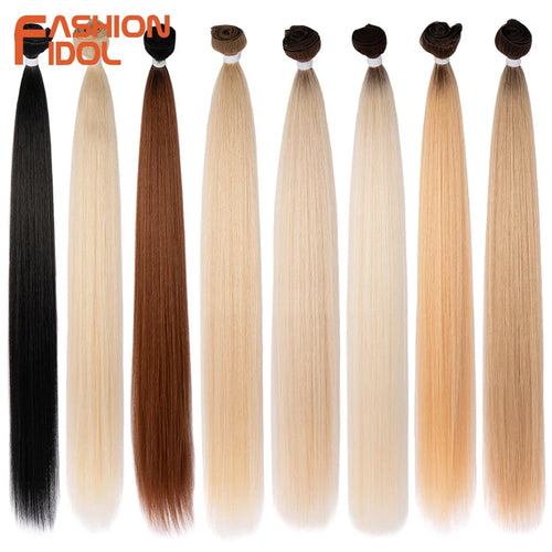 Bone Straight Hair Extensions Synthetic Bundles 24-36 Inch Multi-Color