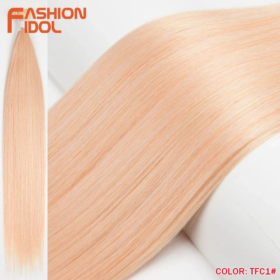Bone Straight Hair Extensions Synthetic Bundles 24-36 Inch Multi-Color