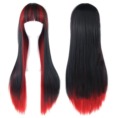 Rainbow Ombre Cosplay Wig with Bangs – Long Wavy Synthetic Hair