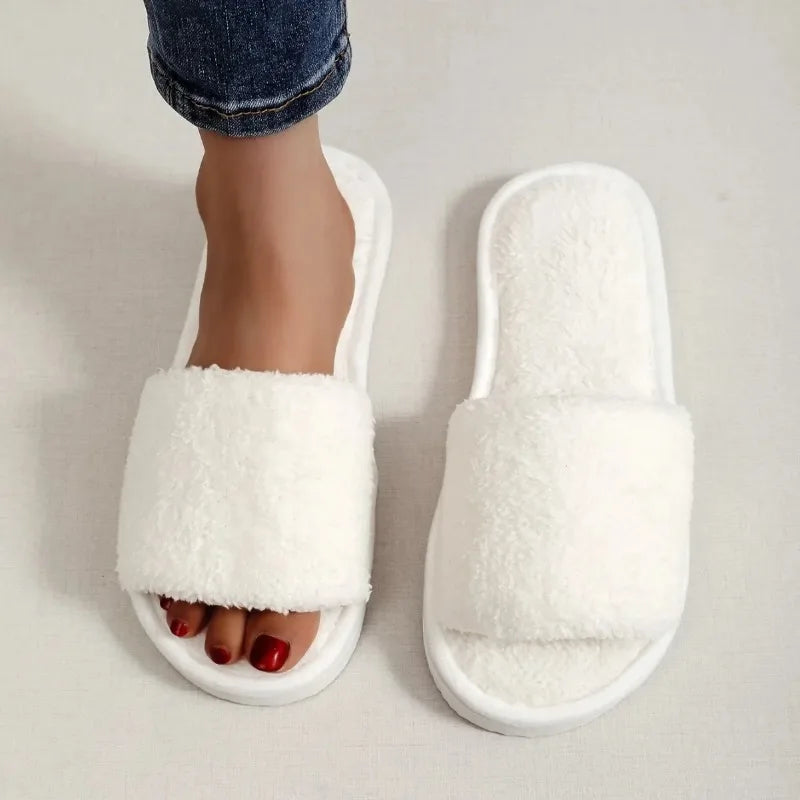 Women's Fluffy Plush Slide Slippers – Soft Fur Home Shoes