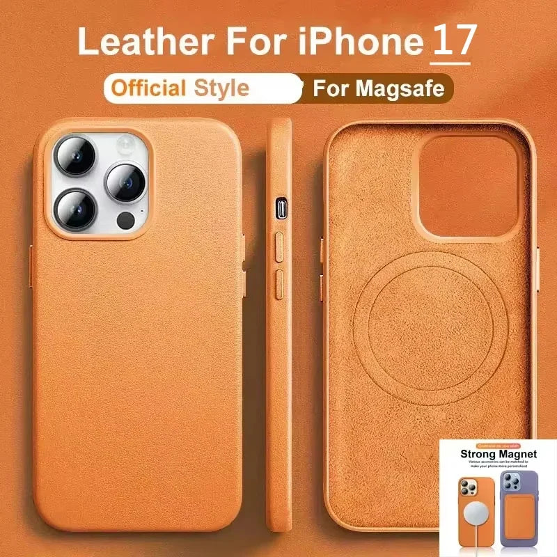 Magnetic Leather Case for iPhone 17 Pro Max 16 15 14 13 12 Plus with MagSafe