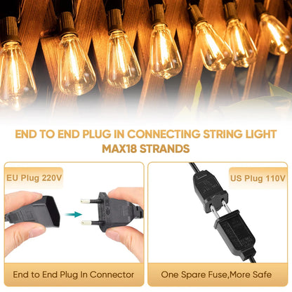 ST38 Outdoor String Lights Connectable Waterproof Shatterproof LED Bulb Dimmable