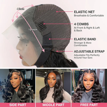 Body Wave Human Hair Lace Front Wig – 13x4 & 13x6, 180%/220% Density