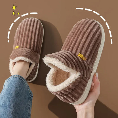 Plush Fur Slippers – Warm Corduroy Indoor Slides for Women & Men