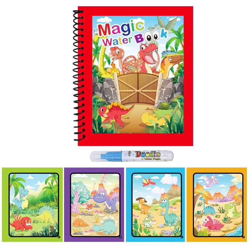 Magic Water Coloring Book for Kids with Water Pen – Animal Cartoon Reusable Drawing Book