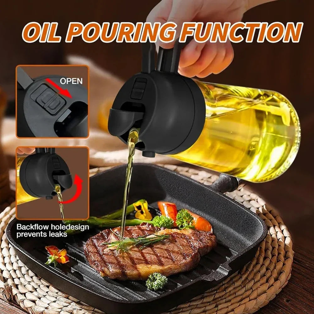 2-in-1 Oil Sprayer & Pourer Bottle – Glass Dispenser for Kitchen & BBQ