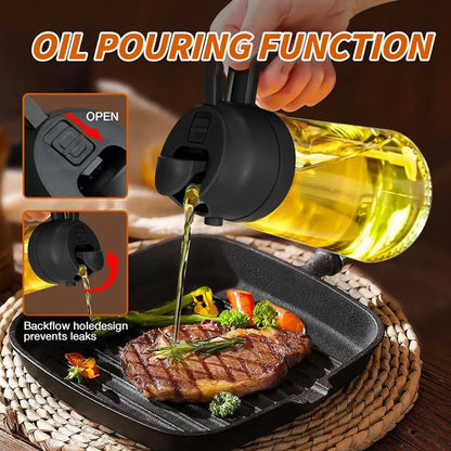 2-in-1 Oil Sprayer & Pourer Bottle – Glass Dispenser for Kitchen & BBQ
