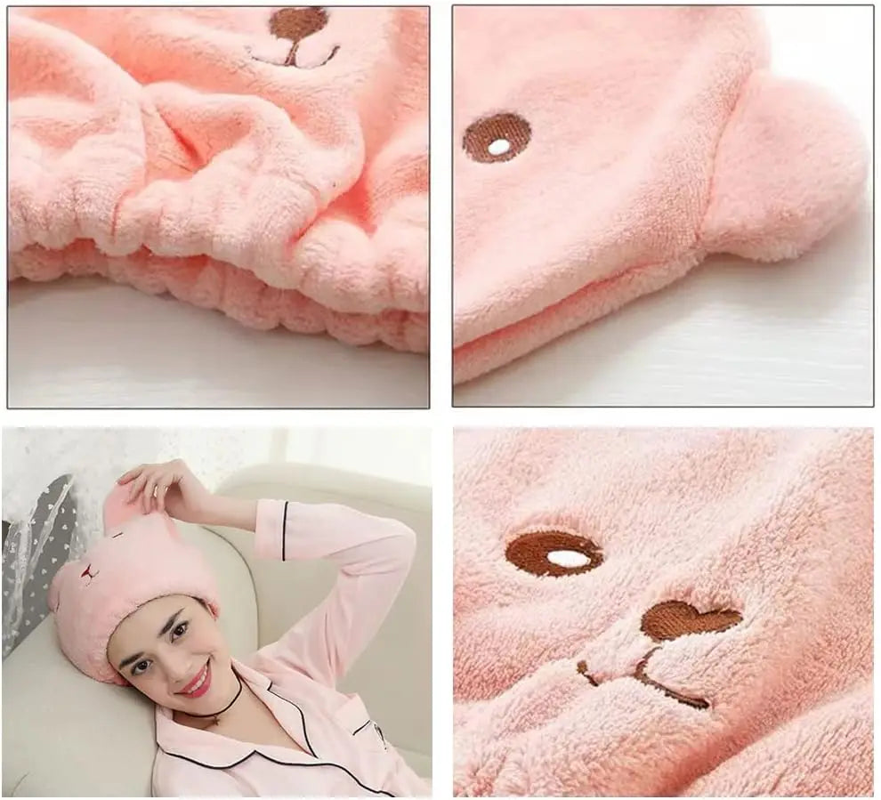 Microfiber Hair Drying Cap – Cute Bear Quick-Dry Towel Hat