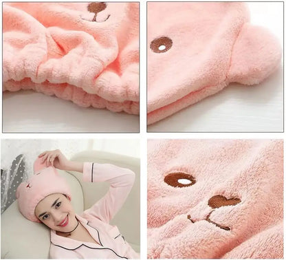 Microfiber Hair Drying Cap – Cute Bear Quick-Dry Towel Hat