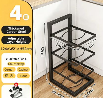Multi-Tier Pot Rack Organizer – Carbon Steel Pan Storage Stand