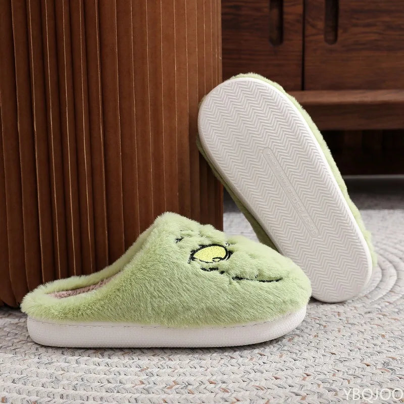 Green Grinch Plush Slippers for Women – Cozy Indoor House Shoes