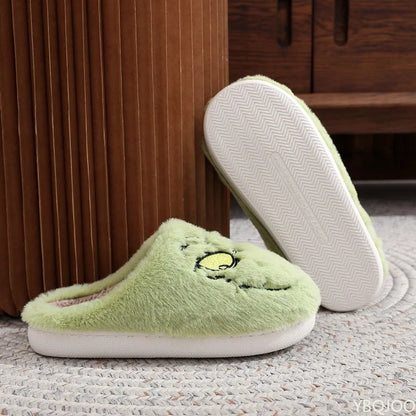 Green Grinch Plush Slippers for Women – Cozy Indoor House Shoes