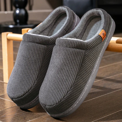 Memory Foam Winter Slippers – Anti-Slip Corduroy House Shoes for Men