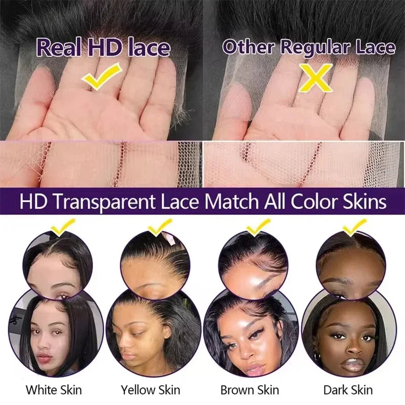 Straight Human Hair Lace Front Wig – 13x4 HD Lace, 180%-250% Density, 18-40 Inches