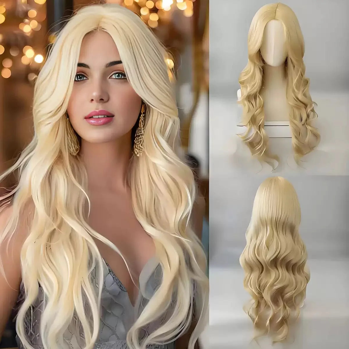 Long Blonde Wavy Synthetic Wig 26 Inch Party Halloween Cosplay