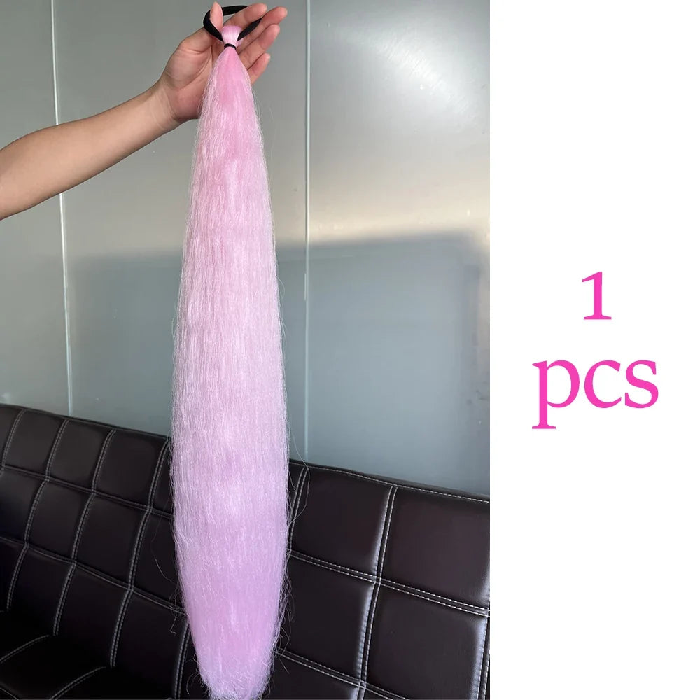 Long Straight Ponytail Extension 2pcs – Synthetic Hair with Rubber Band