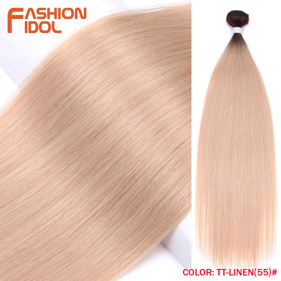 Bone Straight Hair Extensions Synthetic Bundles 24-36 Inch Multi-Color