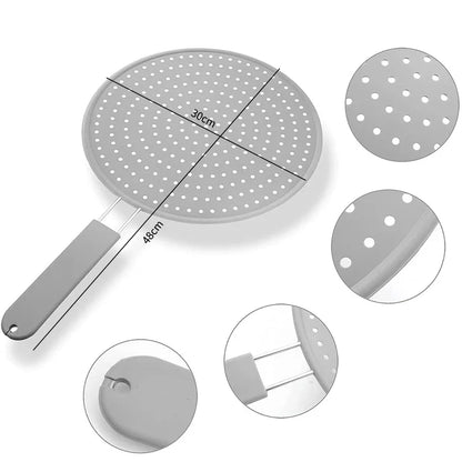 Splatter Screen for Frying Pan – Silicone Oil Splash Guard with Handle