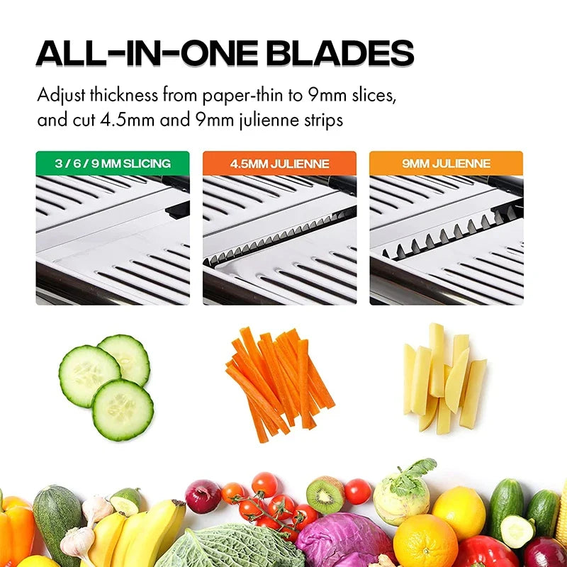 Adjustable Mandoline Slicer – Stainless Steel Vegetable Cutter with Cut-Resistant Glove