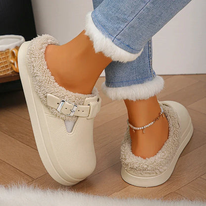 Fluffy Clogs Slippers Women Winter Warm EVA Waterproof Non-Slip