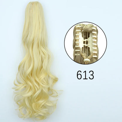 Claw Clip Ponytail Extension 24 Inch Wavy Synthetic Hair Heat Resistant