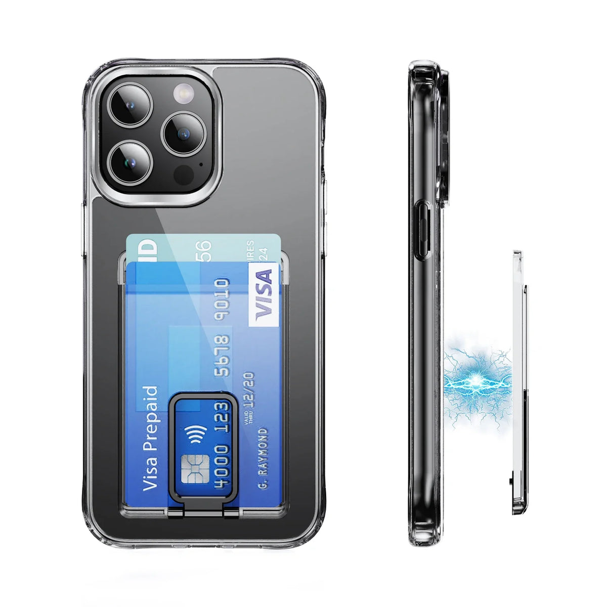 MagSafe Card Wallet with Metal Stand – Clear iPhone Case