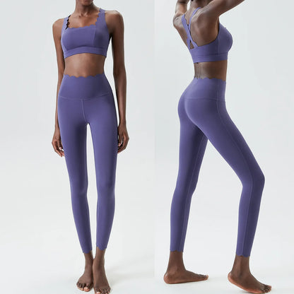 Women's 2-Piece Yoga Set – Scallop Sports Bra & High-Waist Leggings