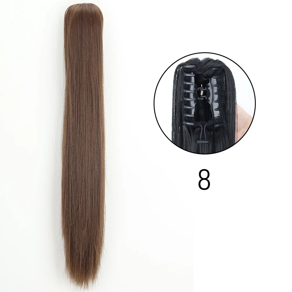 Claw Clip Ponytail Extension 24 Inch Wavy Synthetic Hair Heat Resistant