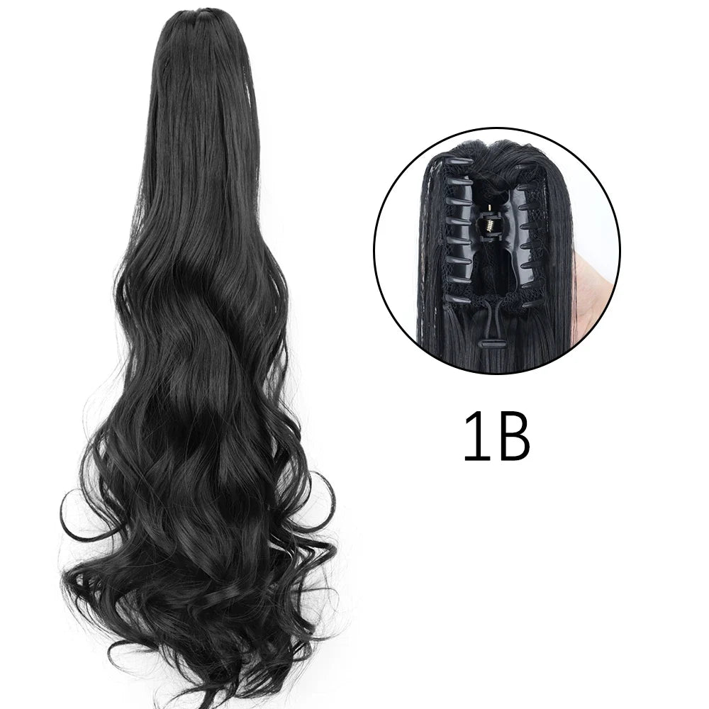 Claw Clip Ponytail Extension 24 Inch Wavy Synthetic Hair Heat Resistant