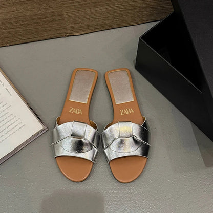 Women's Flat Slide Sandals – Woven Strap Open Toe