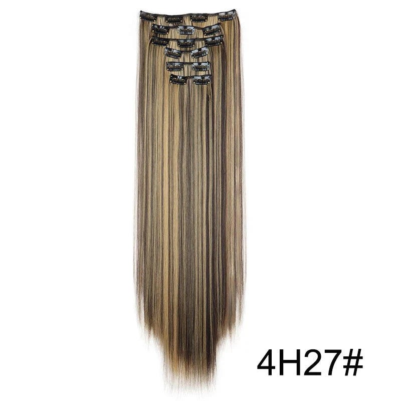 Clip-In Hair Extensions 6-Piece Set Long Straight Synthetic Seamless